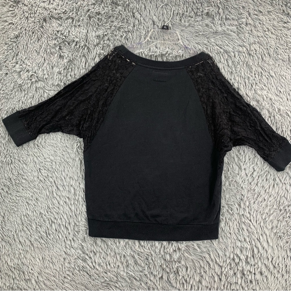 BKE Buckle Sweatshirt Lounge Womens Large Black Lace Sleeves - Picture 8 of 10